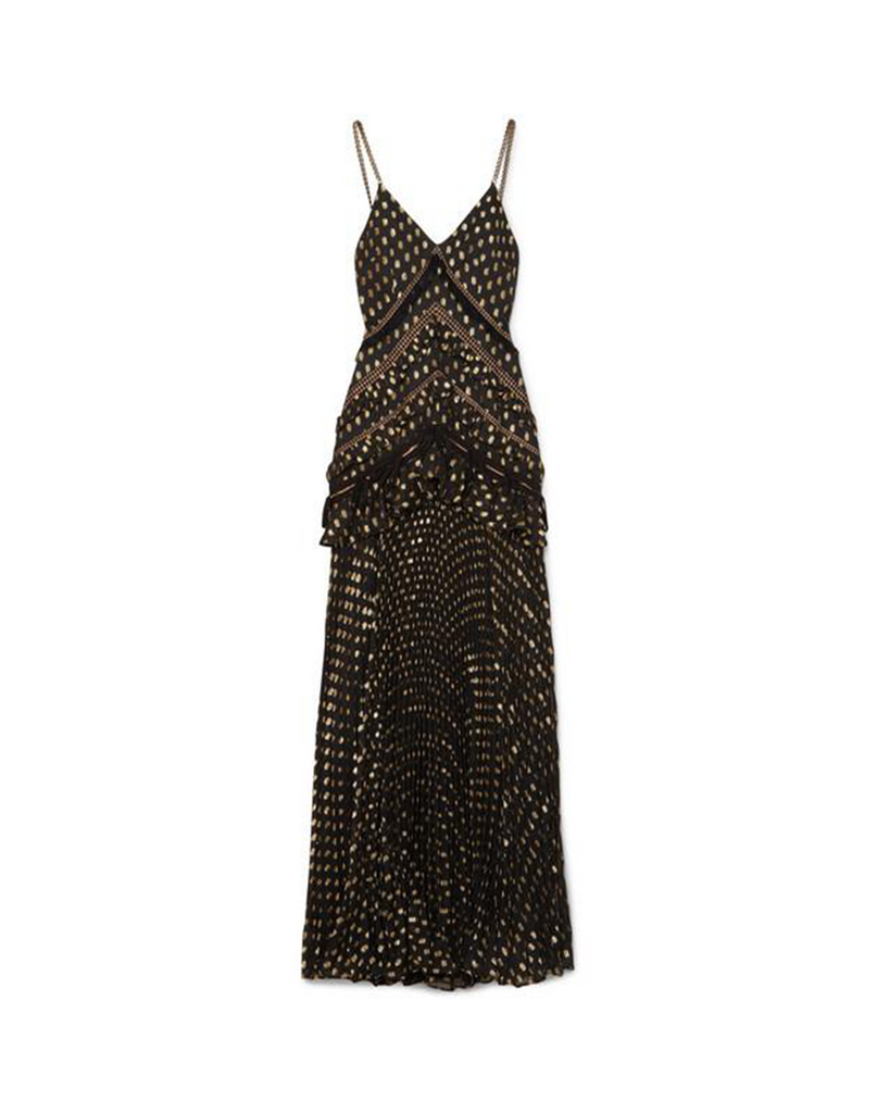 Gold Metallic Polka-dot Maxi Dress